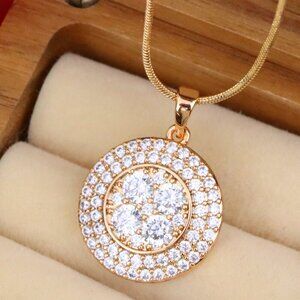 "White CZ Studded Round Pendant in Gold Finish – Elegant Sparkle, XPPT1856